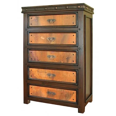 Rustic Modern 5 Drawer Chest with Copper Drawer Faces
